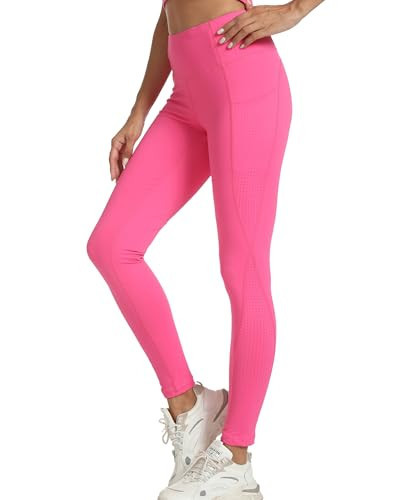 Kcutteyg Leggings with Pockets for Women-High Waisted Soft Yoga Workout Pants Non See Through (Hot Pink, Medium) | Amazon (US)