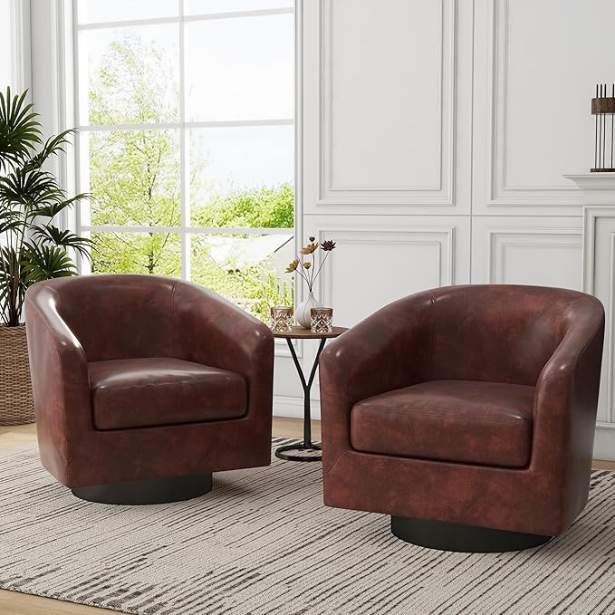 UIXE PU Leather Swivel Barrel Club Chairs Set of 2, Modern Arm Accent Chair Mid-Century Upholster... | Amazon (US)