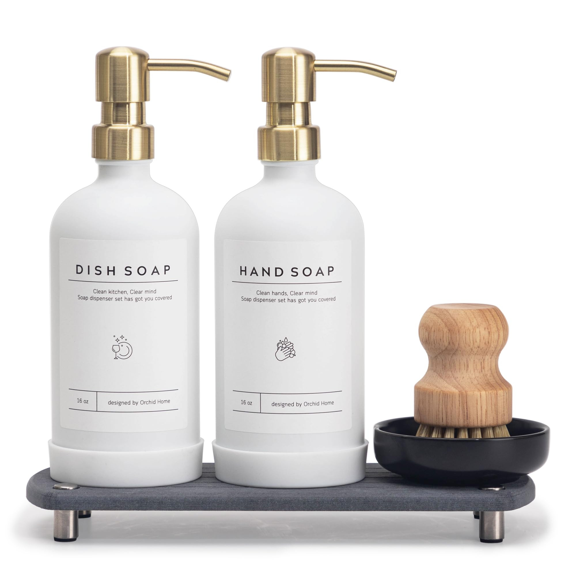 [Luxury] Kitchen Soap Dispenser Set - 16OZ White Glass Bottle, Stainless Steel Pump, Instant Dry ... | Amazon (US)