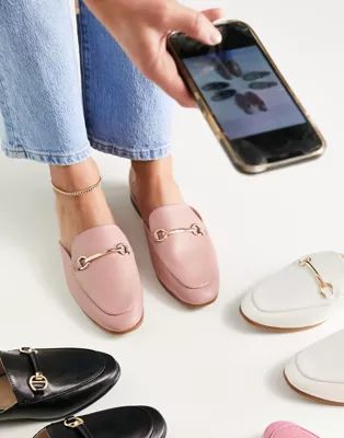 Accessorize backless loafers with snaffle in pink | ASOS (Global)