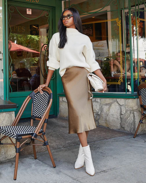 Razoul Satin Midi Skirt - Bronze | VICI