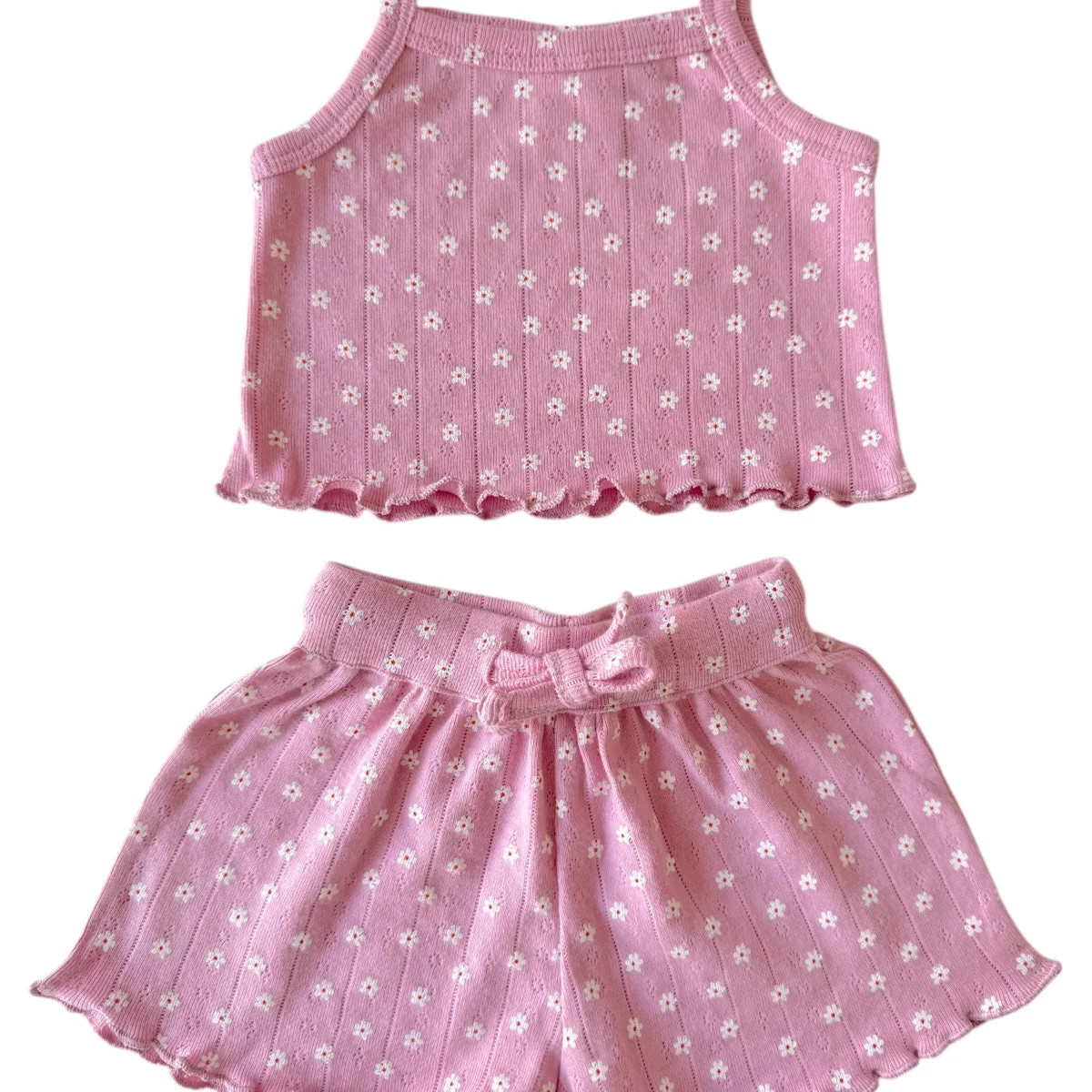 Pink Flower / Organic Pointelle Summer Set | SpearmintLOVE