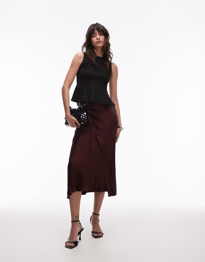 & Other Stories textures satin wrap skirt in brown | ASOS (Global)