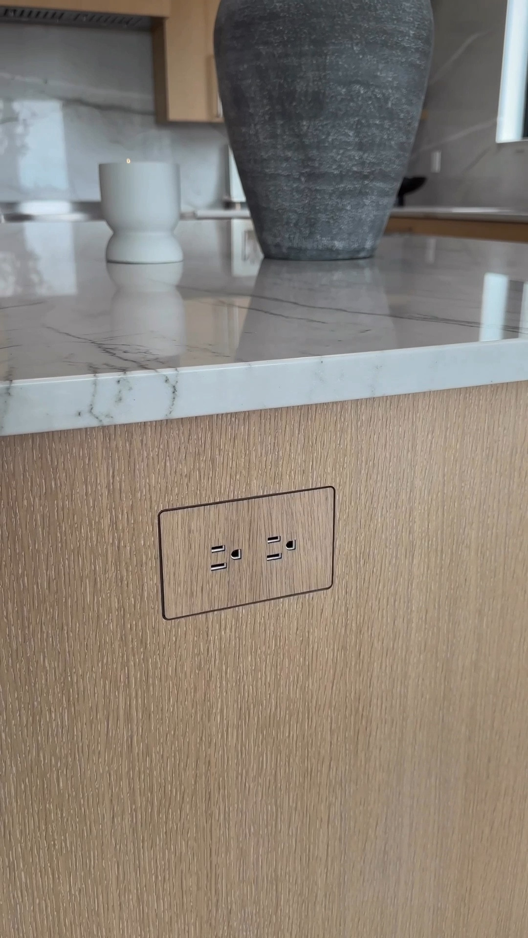 the ONLY way to conceal island outlets 👌🏼 These Flushtek Wood Veneer Outlet Covers blend seamlessly with white oak. They come unfinished so you can apply your custom stain to achieve a perfect match! 

#LTKWatchNow
