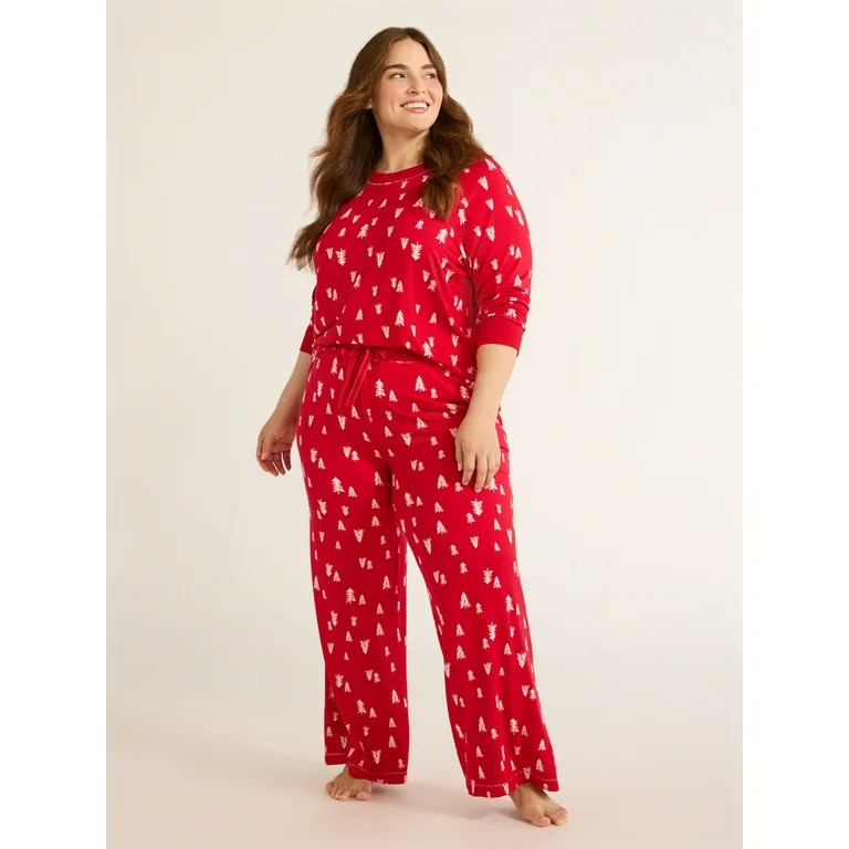 Joyspun Women's Hacci Knit Tree Print Sleep Pants, 30.5” Inseam, Sizes XS-3X | Walmart (US)