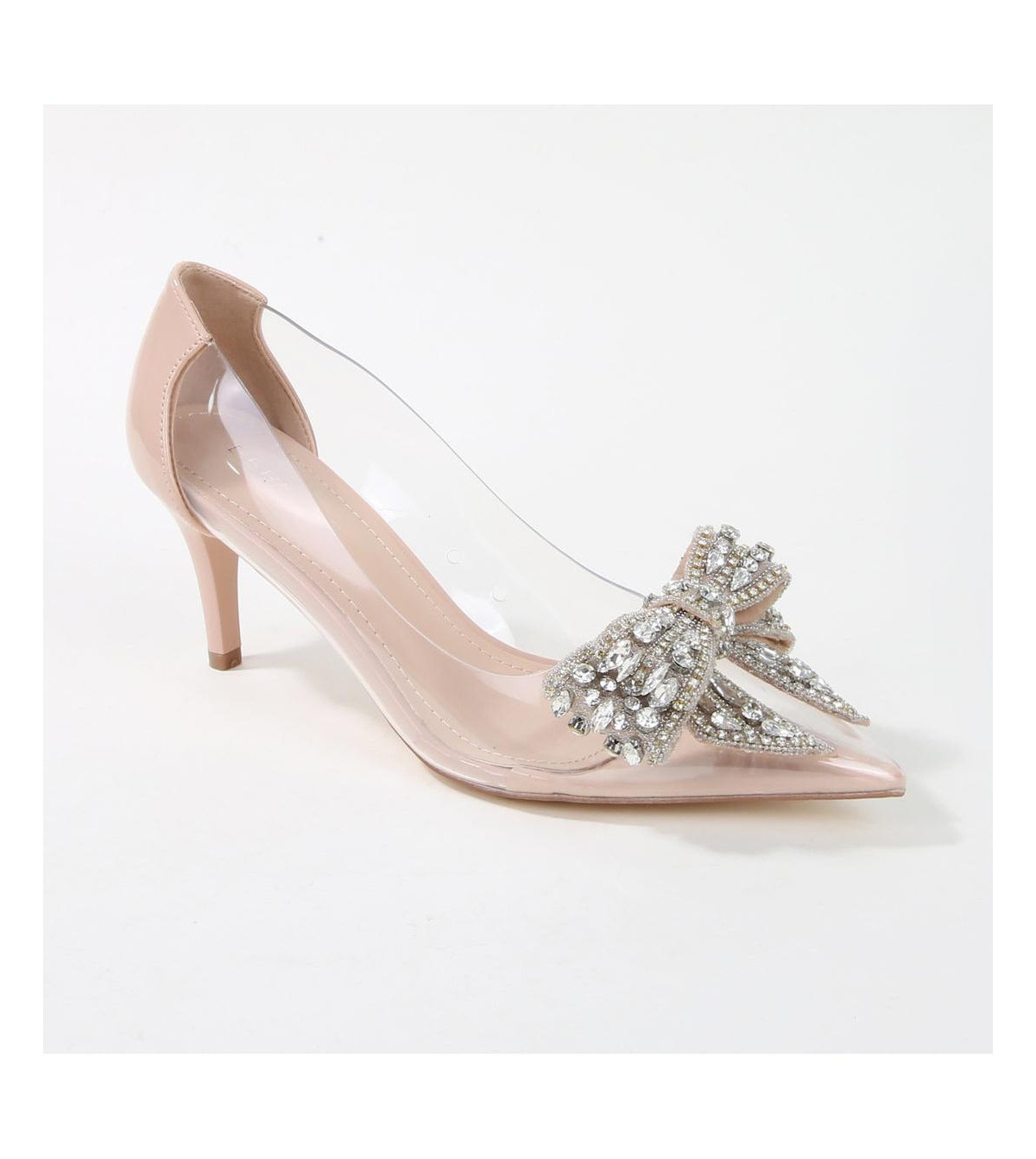 Nala Clear Vinyl Pump with Rhinestone Bow - Beige | Macy's