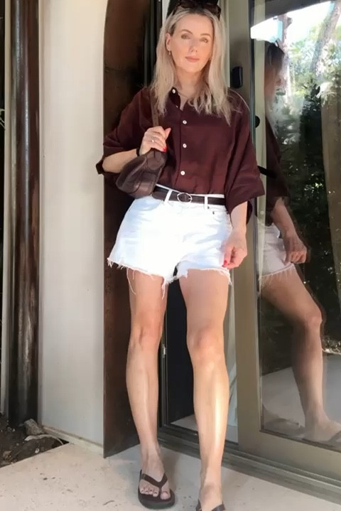 Deiji Studios, Agolde, Burgundy Bag, Burgundy Belt, One Thong Sandal, White Denim Shorts, Linen Burgundy Shirt, Summer Outfit, Summer Style, Casual Outfit 

#LTKeurope #LTKstyletip #LTKsummer