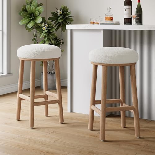 Christopher Knight Home Aubrie Counter Height Bar Stools Set of 2, Boucle Fabric Round Bar Stool ... | Amazon (US)
