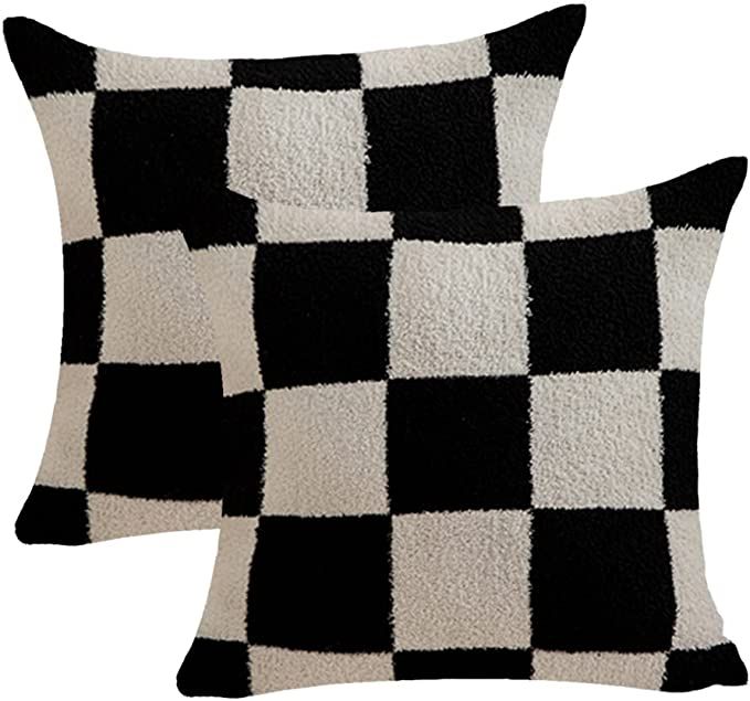 NIDITW Set of 2 Ultra Soft Black Checkerboard Throw Pillow Cover Microfiber Chessboard Gingham Cu... | Amazon (US)