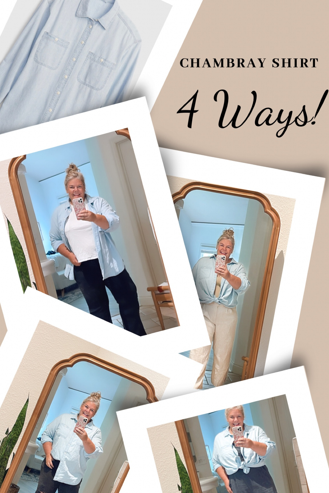 4 ways to wear this wonderful chambray shirt this Summer for the midsize gal!#chambrayshirt #summerstyleinspo #midsizefashion

#LTKcurves #LTKunder100 #LTKstyletip