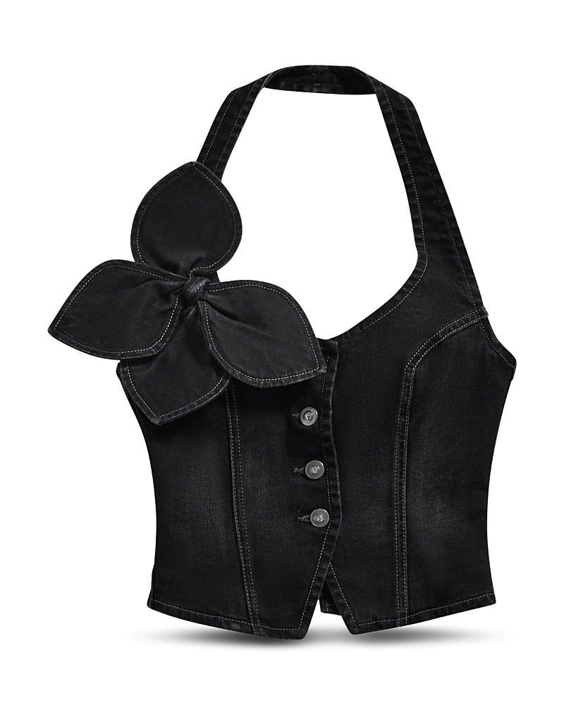 Area Denim Bow Halter Top | Bloomingdale's (US)