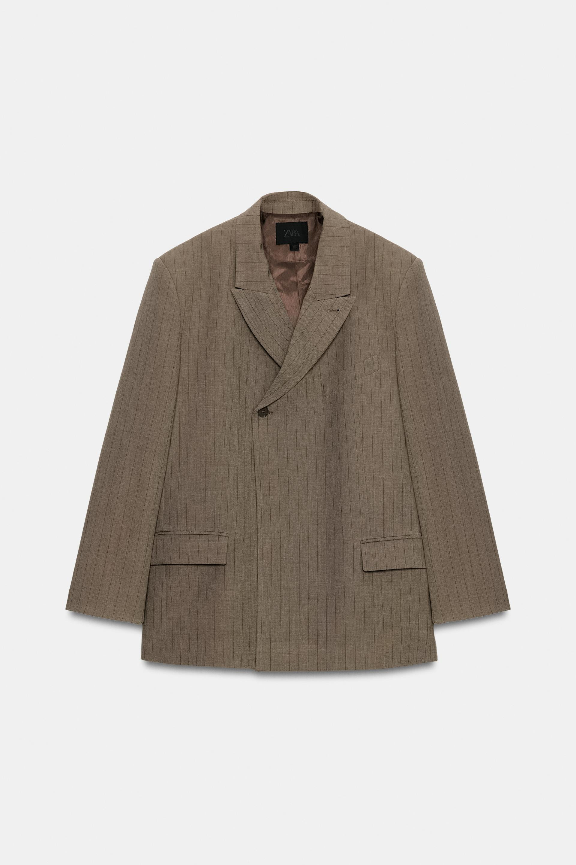 Zara - Oversize Pinstripe Blazer - Brown - Xs - Woman | Zara UK