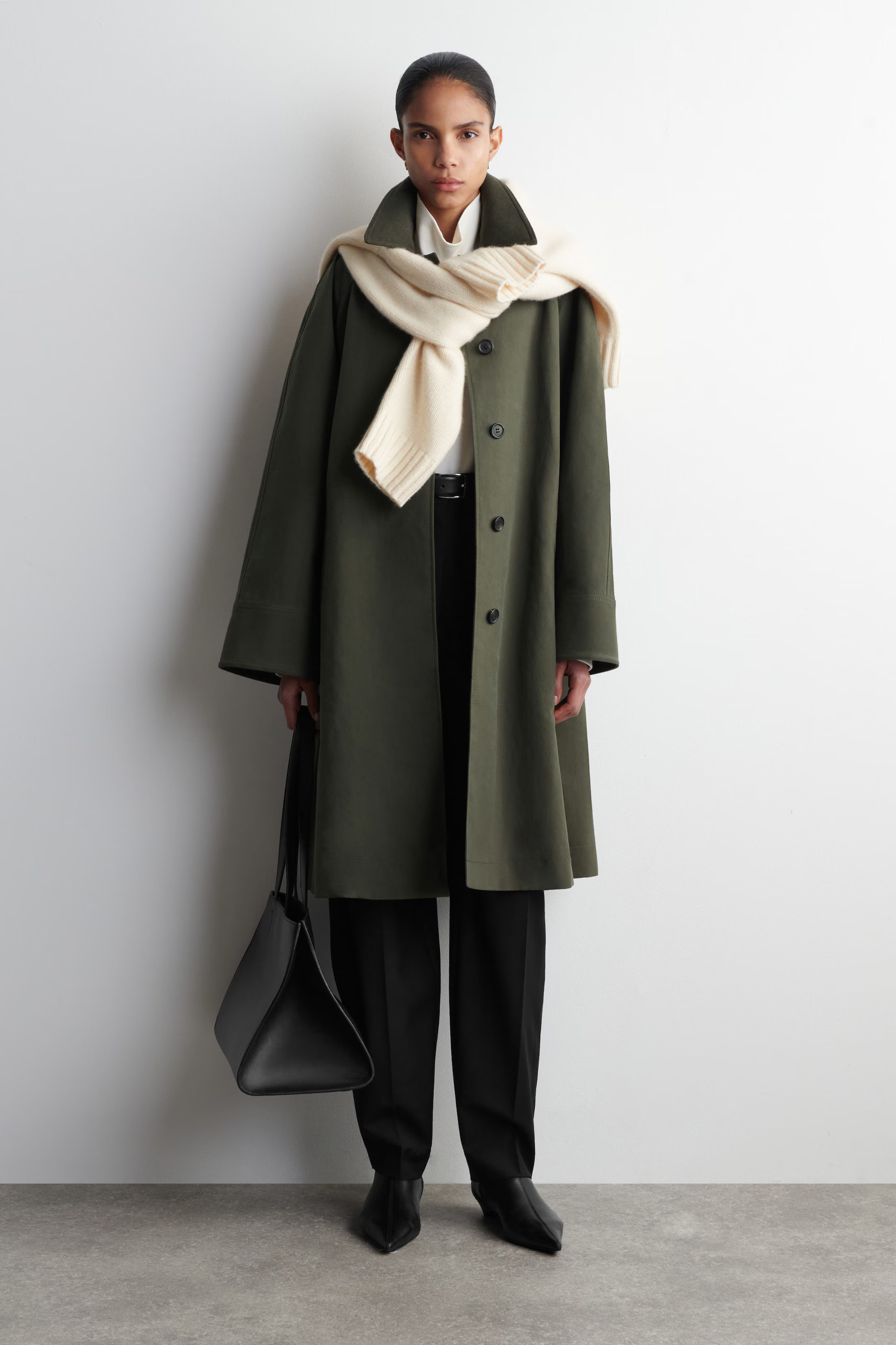 WOOL-TRIMMED LONG CAR COAT - DARK KHAKI | COS GB | COS UK