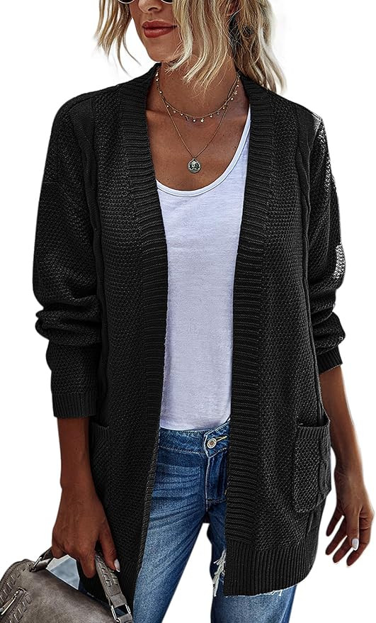 Hibluco Women's Long Sleeve Knit Sweater Open Front Cardigan Outwear with Pockets | Amazon (US)