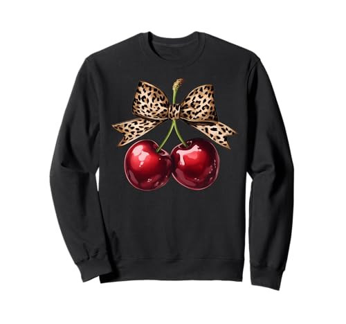 Retro Cherry Leopard Coquette Bow Cute Cherries Women Girls Sweatshirt | Amazon (US)