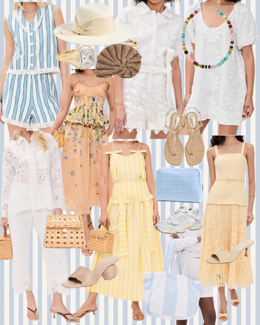 @Shopbop 20% off sale code SPRING20 

Spring dresses, wicker bags, flats, white dresses, beach bag, sneakers, Easter dresses 