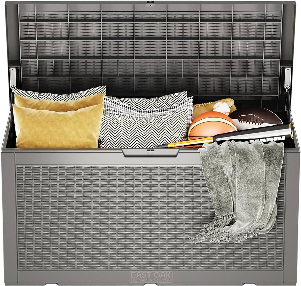 EAST OAK Outdoor Storage Box, 100 Gallon Deck Box, Waterproof Resin Storage Bench for Patio Cushi... | Amazon (US)