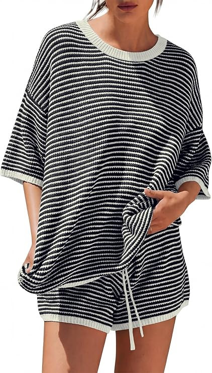LILLUSORY Womens 2 Piece Striped Short Sets 2026 Summer Matching Lounge Cruise Beach Outfits Reso... | Amazon (US)