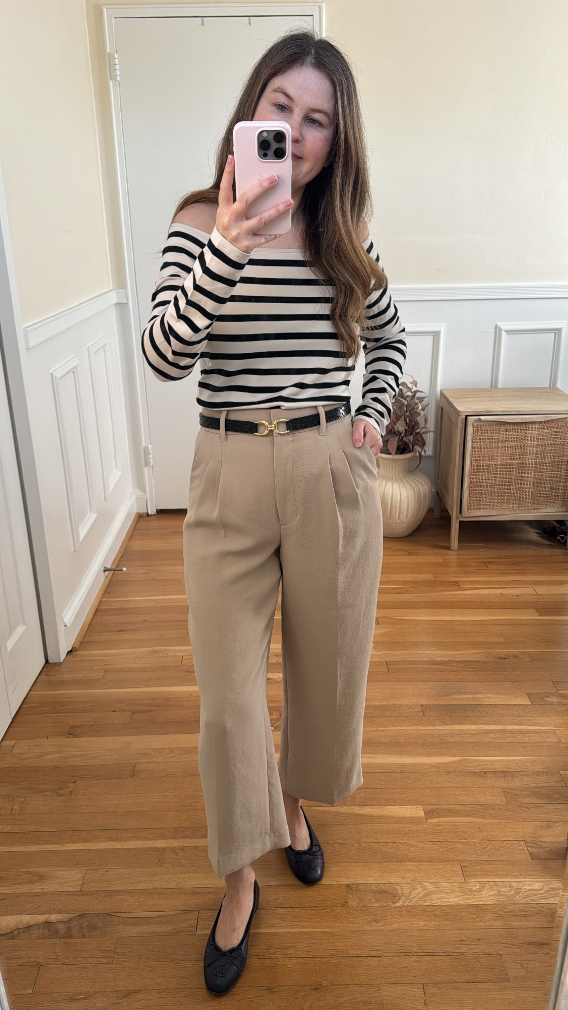 Love this neutral outfit for Valentine’s Day, a date, or girls’ night! This top is off the shoulder. I sized up one size. Wearing a medium. Pants are true to size. I’m wearing a 6 in the regular length, and the pants style is cropped! 

#LTKSeasonal #LTKstyletip