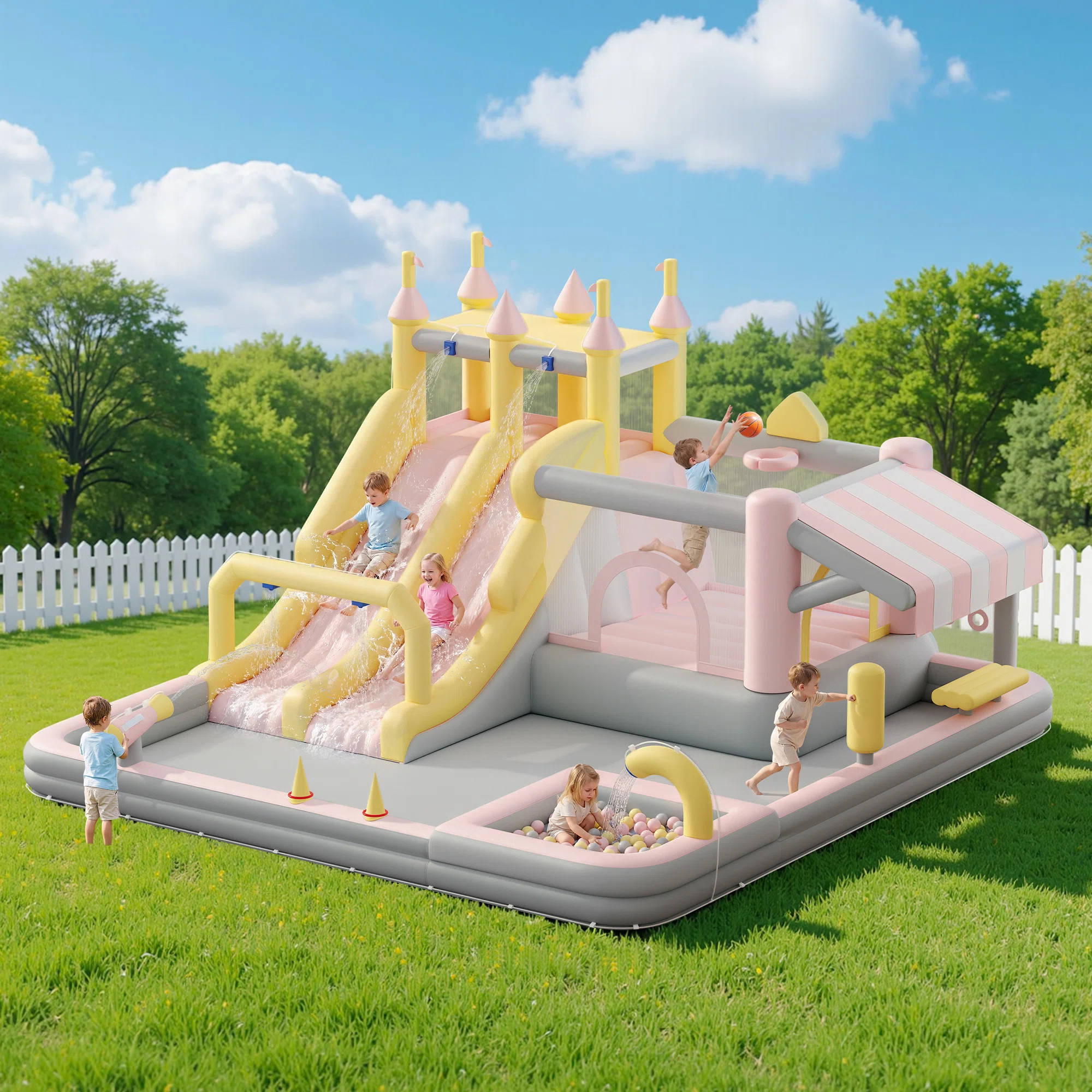 Bounce House, Inflatable Bouncer with Air Blower, Jumping Castle with Slide, Outdoor Indoor Bouncy Castle with Oxford fabric for Kids 3-12 (228.3Ã152 | Wayfair North America