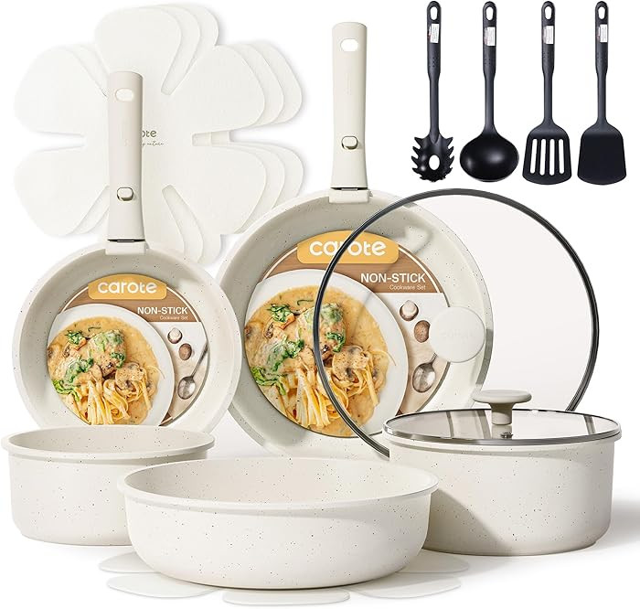 CAROTE 17pcs Pots and Pans Set, Nonstick Cookware Set Detachable Handle, Induction Kitchen Cookwa... | Amazon (US)
