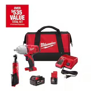 Milwaukee M18/M12 12/18V Lithium-Ion Cordless 3/8 in. Ratchet and 1/2 in. Impact Wrench with Fric... | The Home Depot