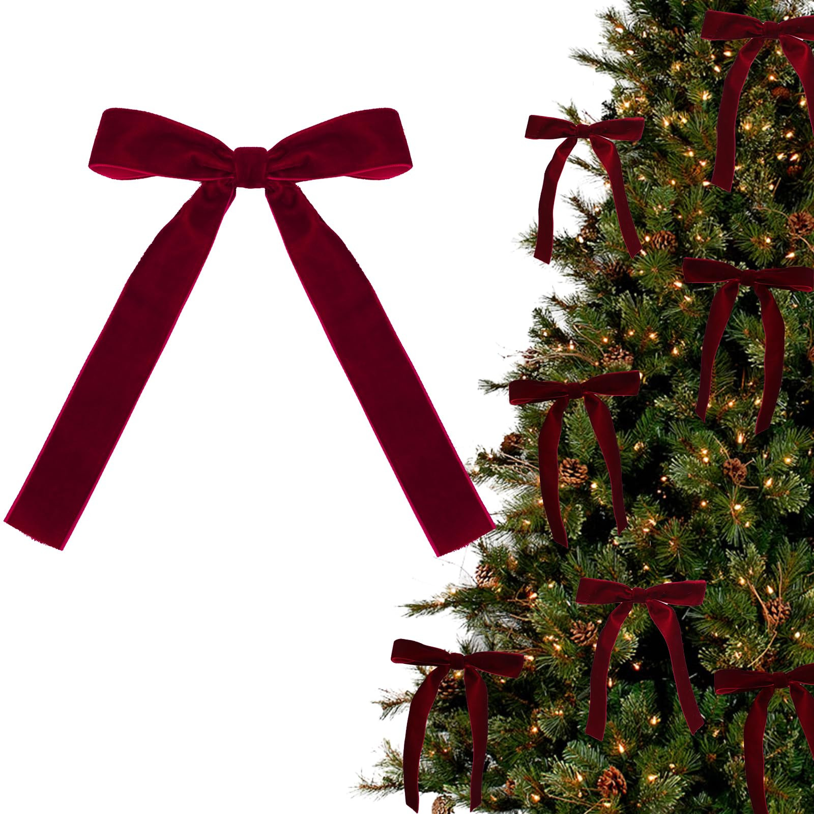 12 pcs Wine Red Velvet Bows with Twist Ties for Christmas Tree Decorations Decorative Bows Xmas Decor Wreath Ornament | Amazon (UK)
