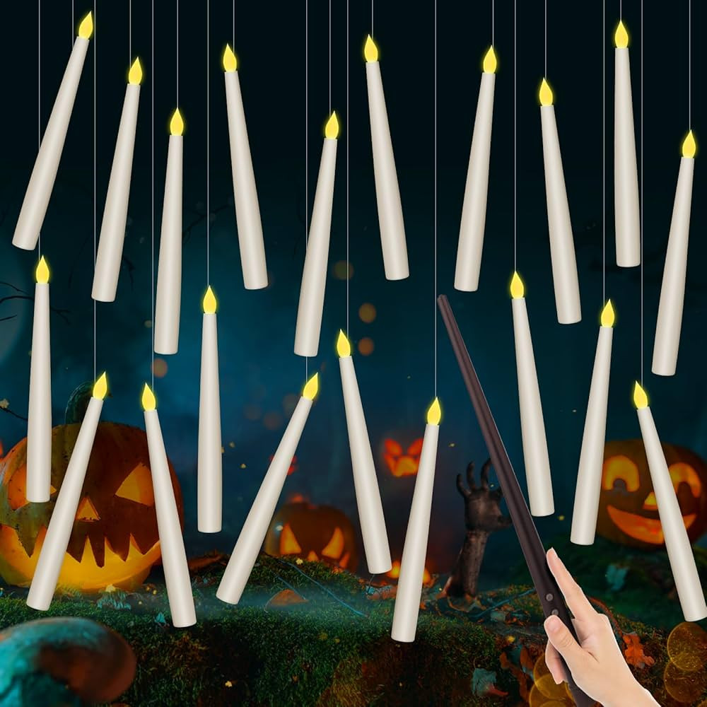 20Pack Halloween Decorations-Flameless Floating Candles with Magic Wand Remote, Flickering Flamel... | Amazon (US)