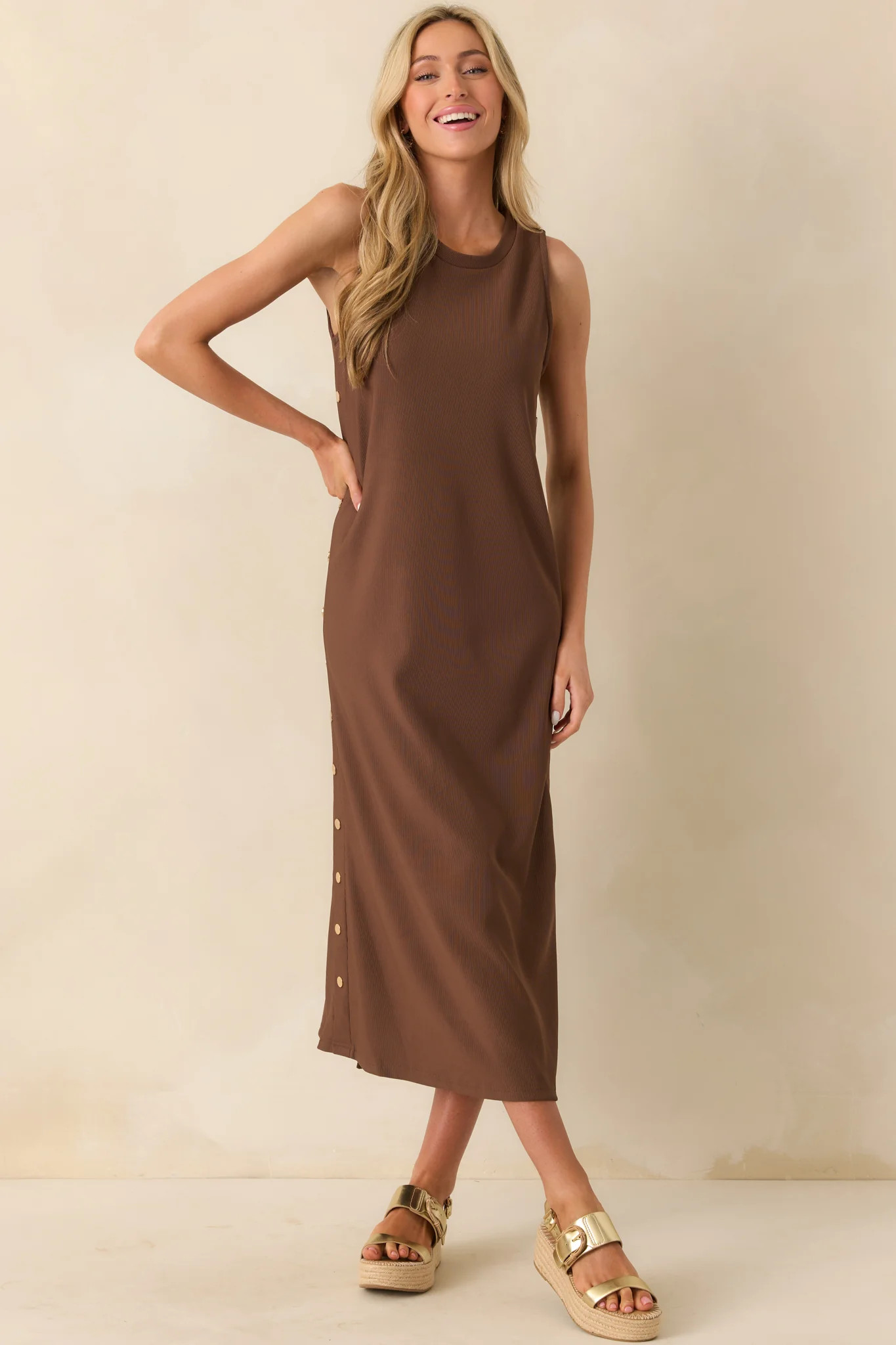 I'm Choosing Happiness Brown Sleeveless Maxi Dress | Red Dress