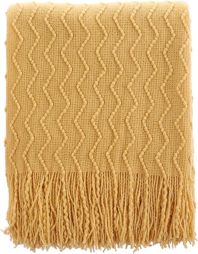 BATTILO HOME Yellow Throw Blanket for Couch, Textured Soft Throw Blankets, Decorative Knitted Bla... | Amazon (US)