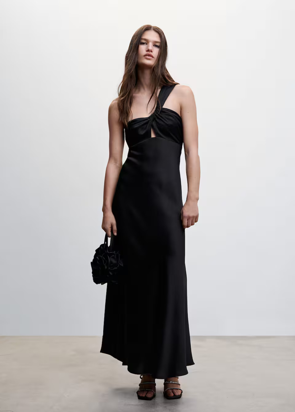 Asymmetrical black satin dress -  Women | Mango United Kingdom | MANGO (UK)