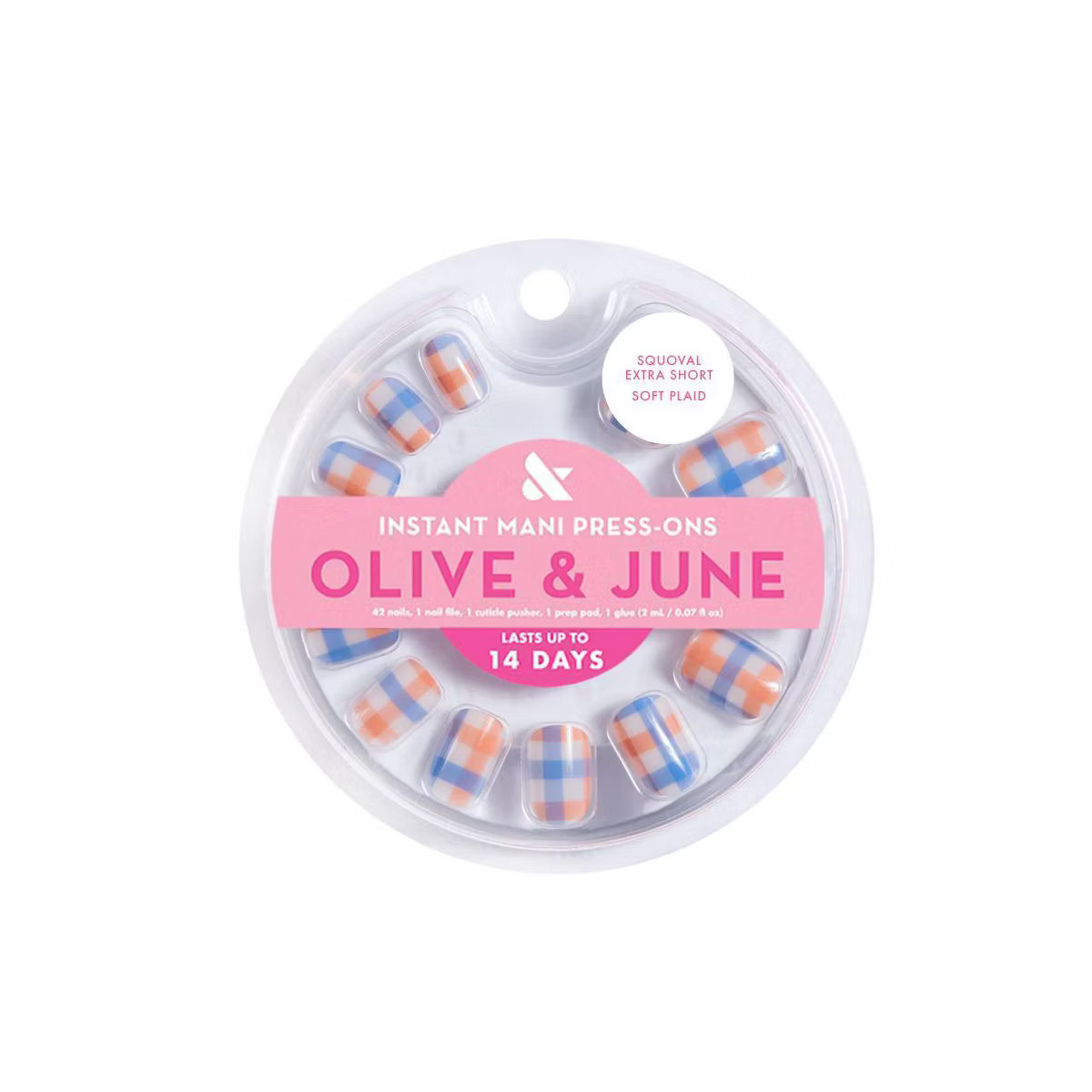 Olive & June Press-On Fake Nails - XS Squoval Soft Plaid | Target