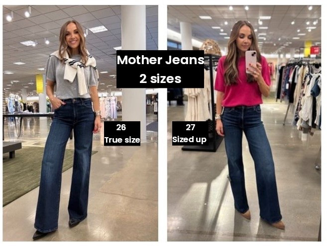 I tried on 2 pairs of the Mother Hustler Denim! They fit very similar but sizing up gave me a little more space in the hips