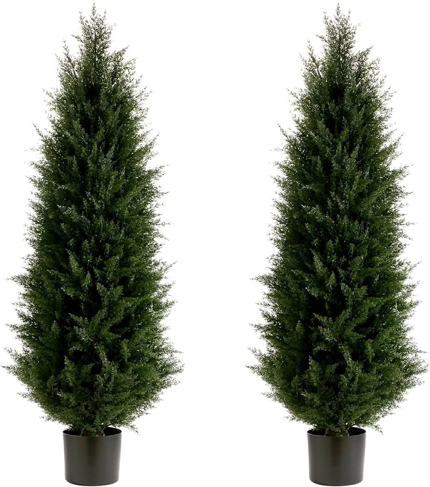 Artificial Topiary Tree Set of 2 Artificial Cedar Trees 4FT Uv Resistant Pine Potted Artificial P... | Amazon (US)