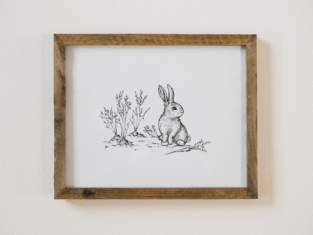 Hand-drawn Bunny in a Carrot Patch Art Print Wall Decor Rabbit Decor Bunny Nursery Art Children's... | Etsy (US)