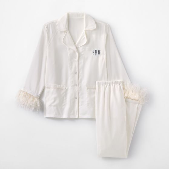 Feather Trim Sateen Pajamas | Mark and Graham