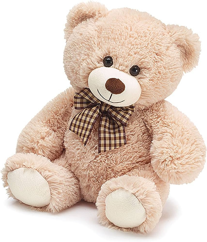 Plush Beige Teddy Bear With Checked Bow - 10 Inch Sitting | Amazon (US)