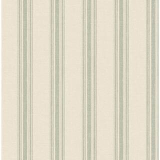 30.75 sq. ft. Green Woven Ticking Stripe Vinyl Peel and Stick Wallpaper Roll | The Home Depot