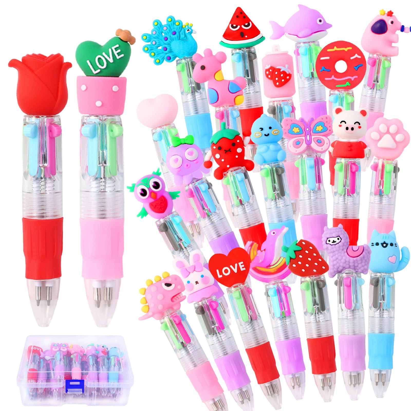 24PCS Valentines Fun Pens 0.7mm Cute Animal Multicolor Ballpoint Pens Retractable 4 Colors in One... | Amazon (US)