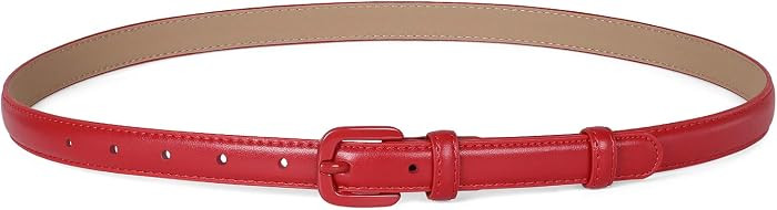 JASGOOD Women Skinny Leather Belts,Thin Dress Red Waist Belt for Jeans with Pin Buckle, Fit Waist... | Amazon (CA)