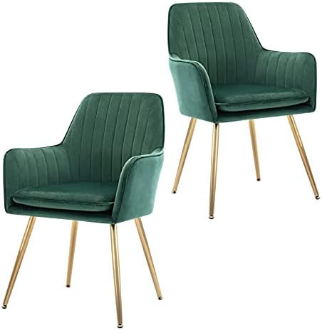 Golden Beach Velvet Dinning Chair Set of 2 Mid-Back Accent Chair Modern Leisure Armchair with Gold P | Amazon (US)