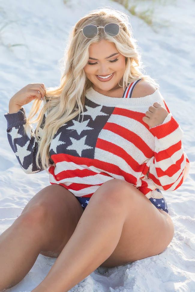 My Last Wish American Flag Ivory Sweater | Pink Lily