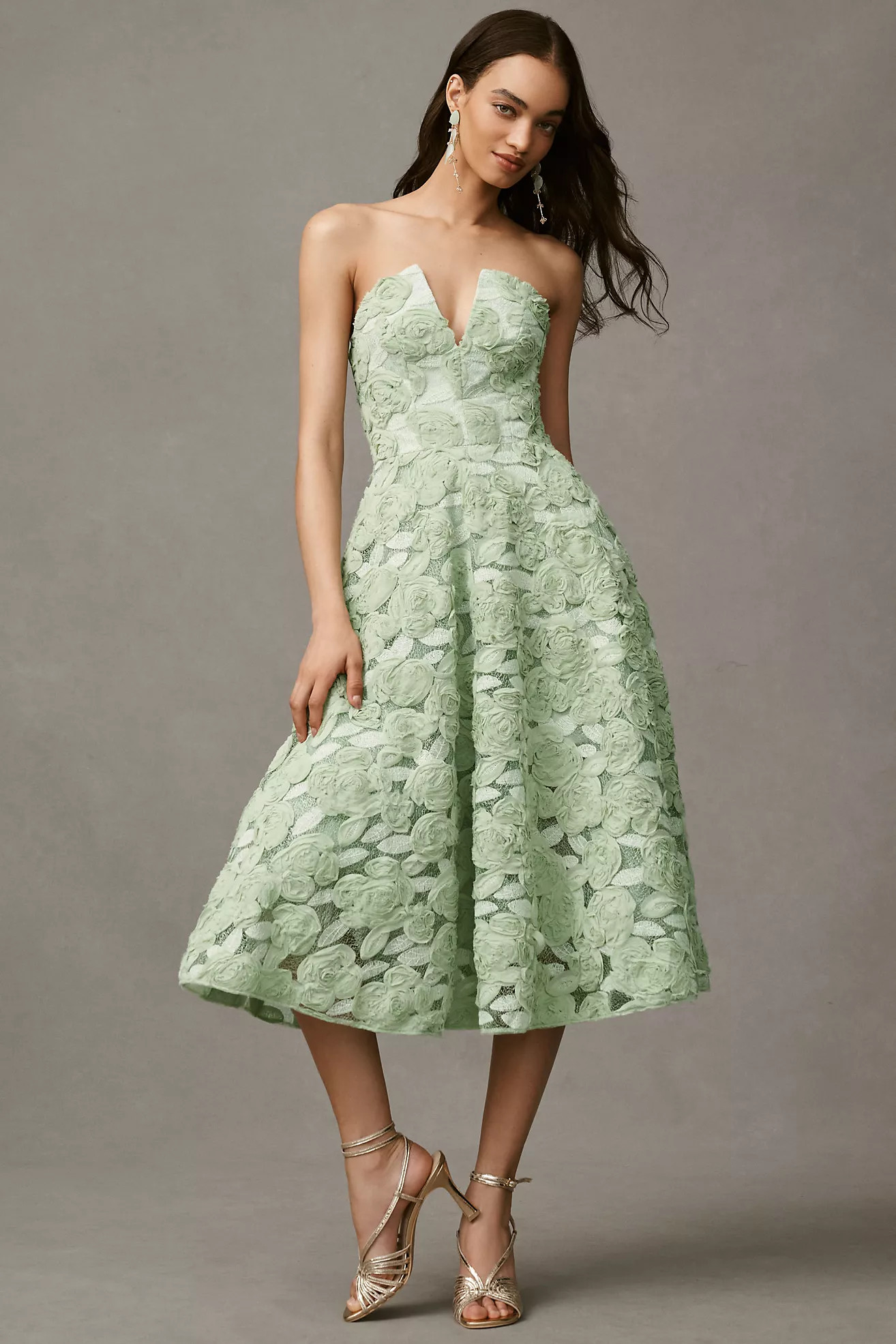 Dress The Population Briella Strapless 3D Floral Fit & Flare Midi Dress | Anthropologie (US)