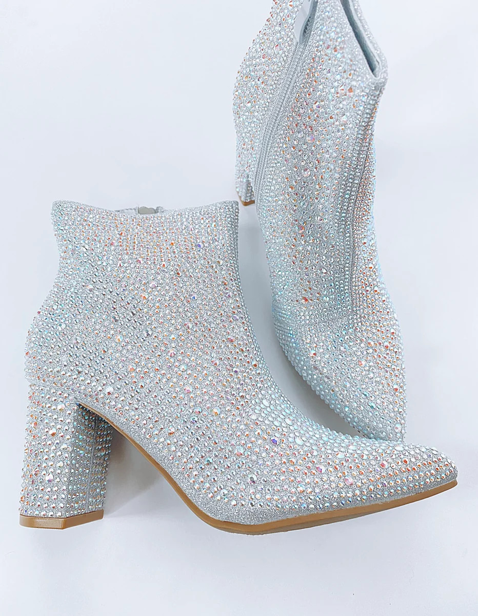 Dolly Silver Rhinestone Booties | Willow Boutique