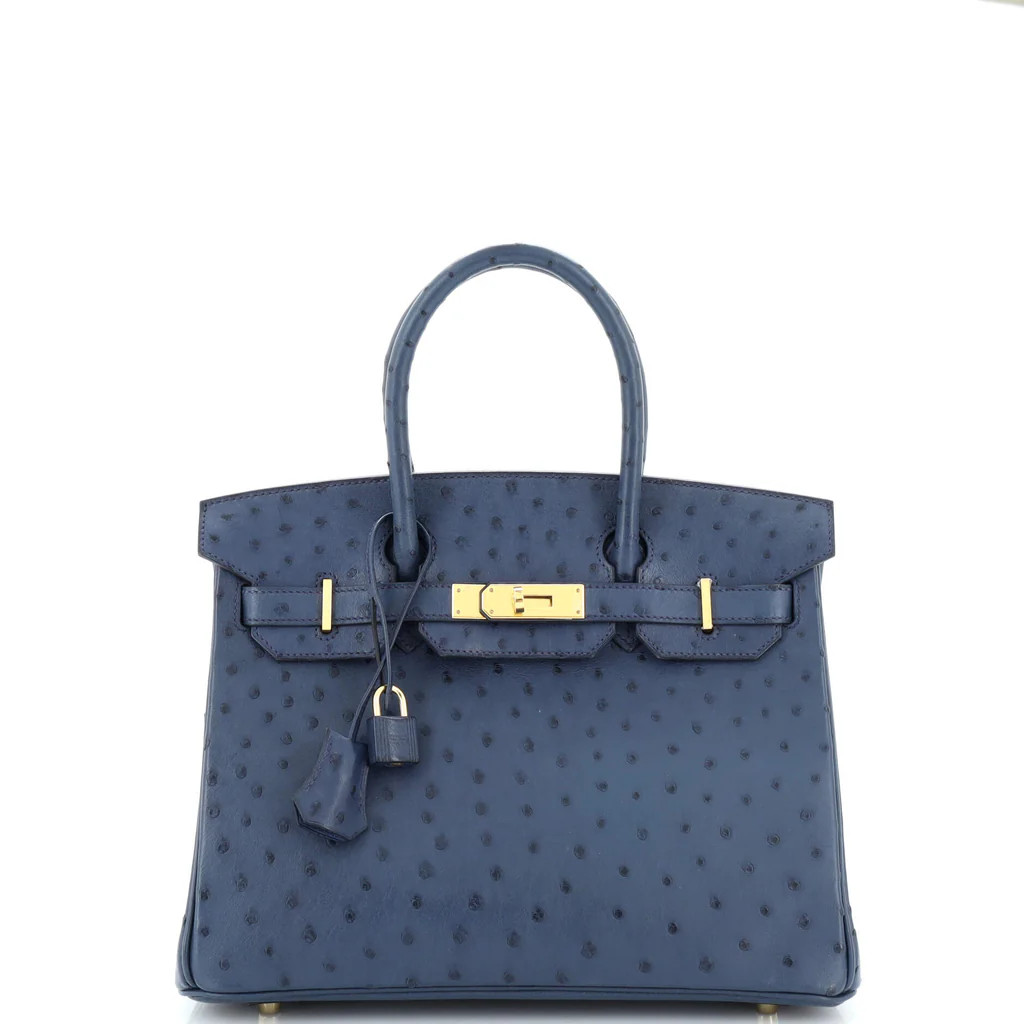 Birkin Handbag Deep Blue Ostrich with Gold Hardware 30 | Rebag