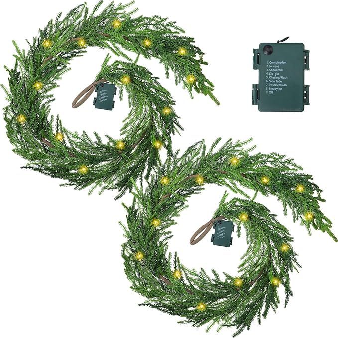 Wavyknot Real Touch Norfolk Pine Garland Faux Christmas Garland Pre Lit Artificial Pine Greenery ... | Amazon (US)