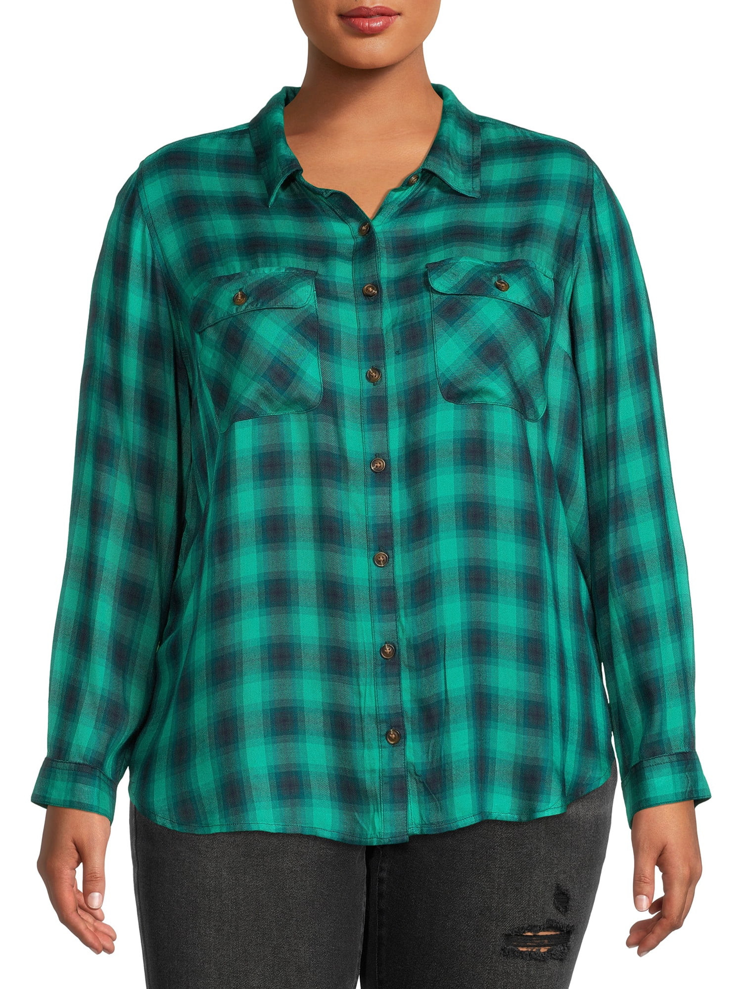 Terra & Sky Women's Plus Size Button-Up Shirt with Long Sleeves | Walmart (US)