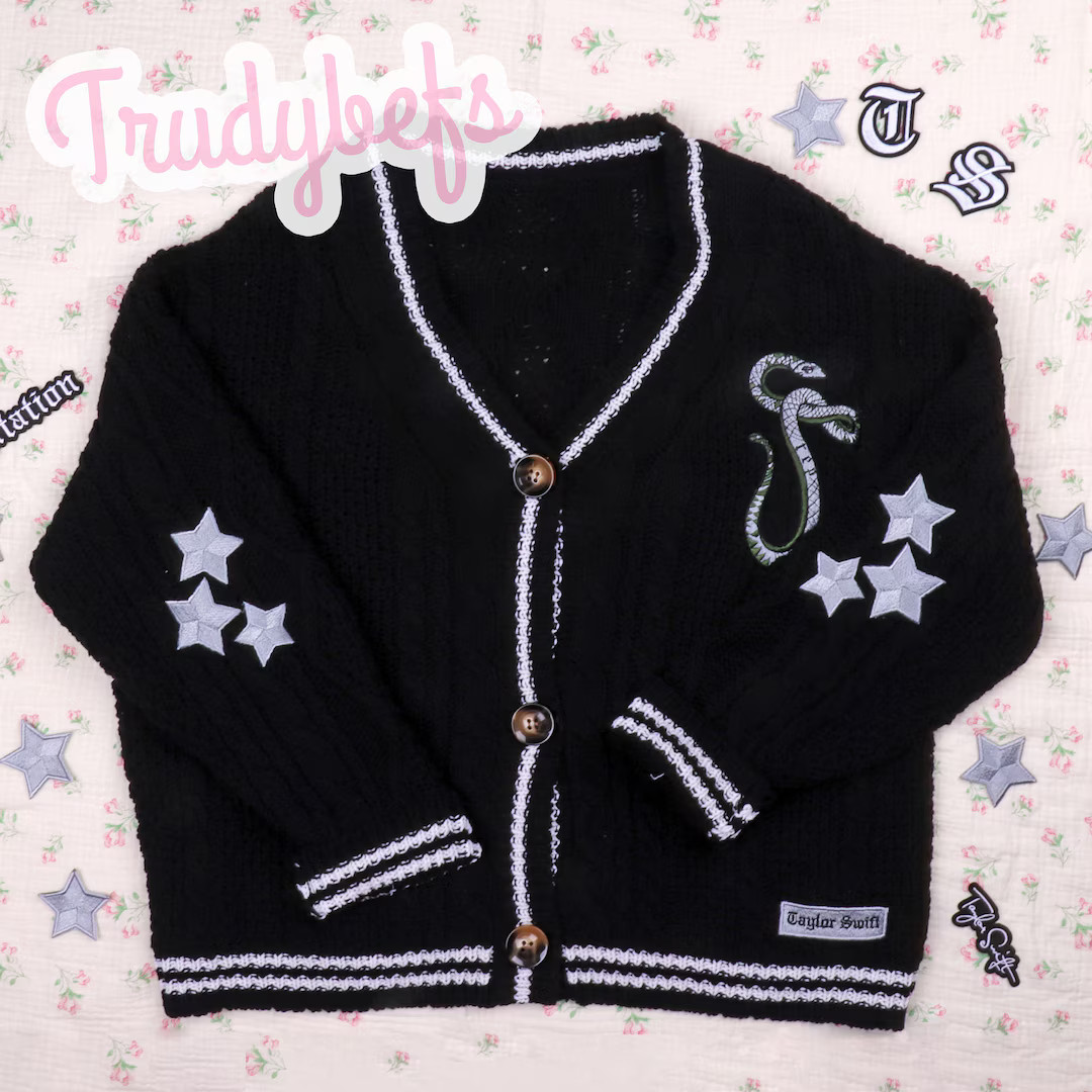 Trudybefs Black Handmade Star Embroidery Cardigan Reputation - Etsy | Etsy (US)