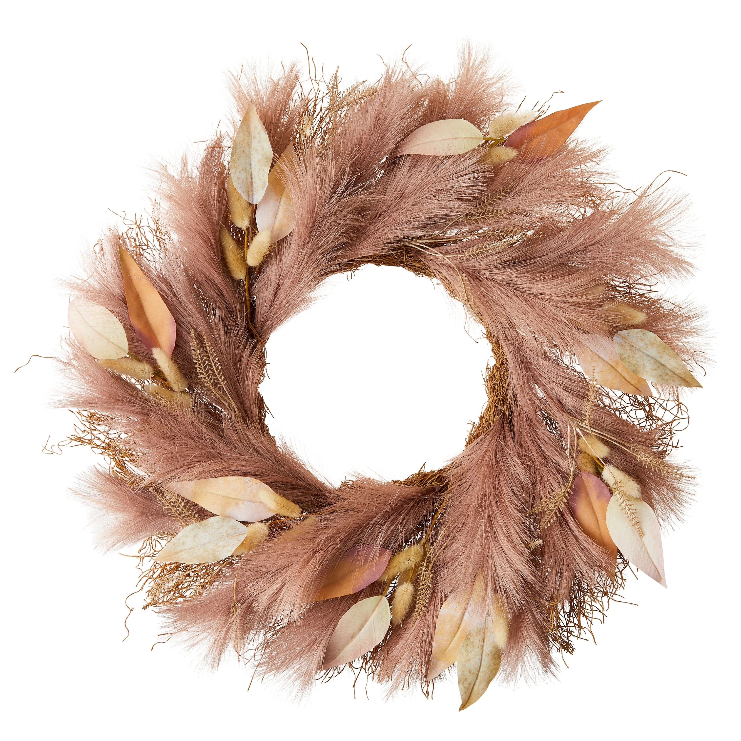 Harvest Pampas Grass Wreath, Halloween by Way To Celebrate - Walmart.com | Walmart (US)