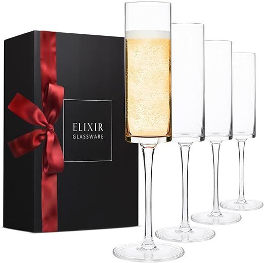 Champagne Flutes, Edge Champagne Glass Set of 4 - Modern & Elegant for Women, Men, Wedding, Anniv... | Amazon (US)